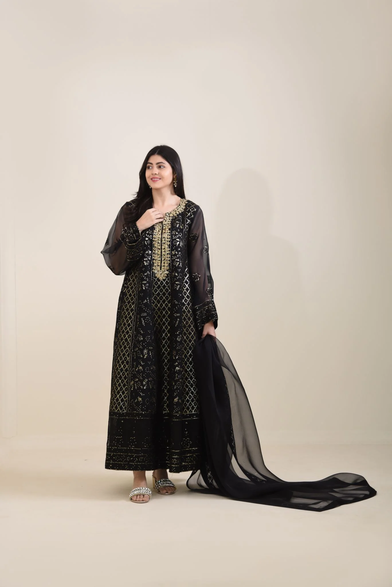 Black Chikankari Kalidaar - Image 2