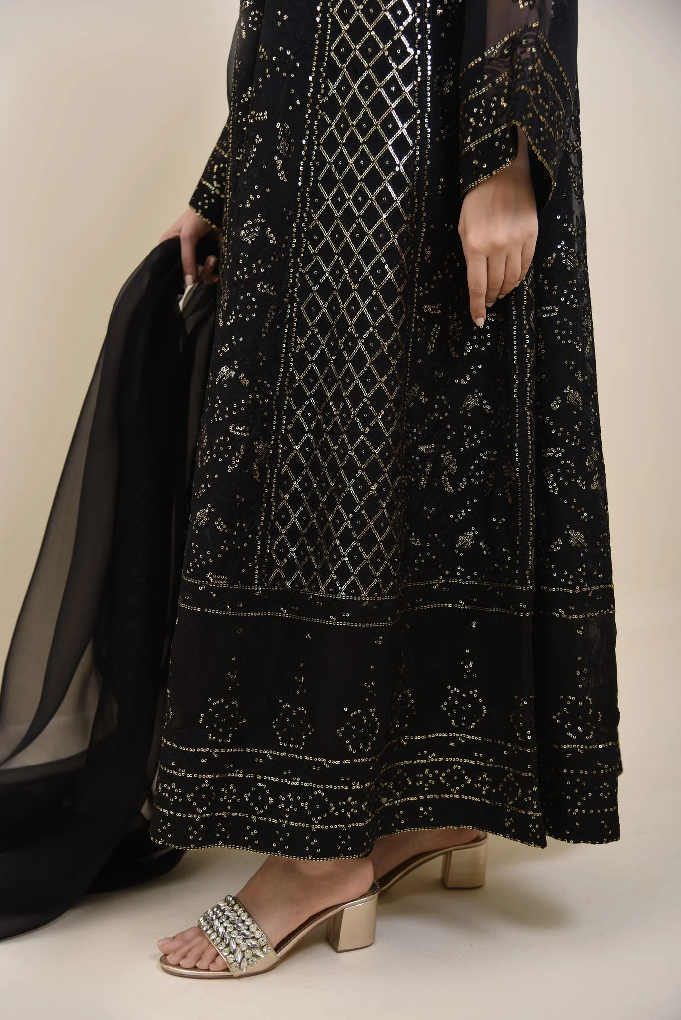 Black Chikankari Kalidaar - Image 3