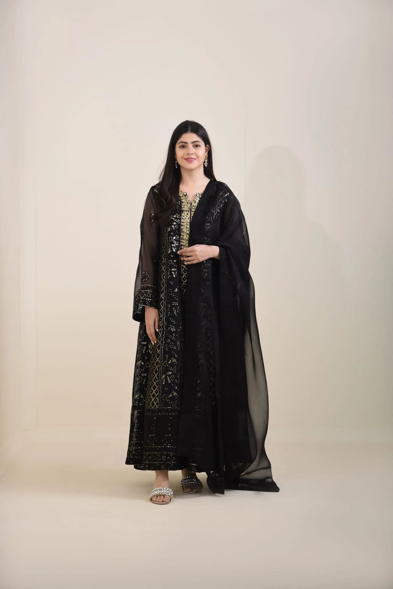 Black Chikankari Kalidaar - Image 4