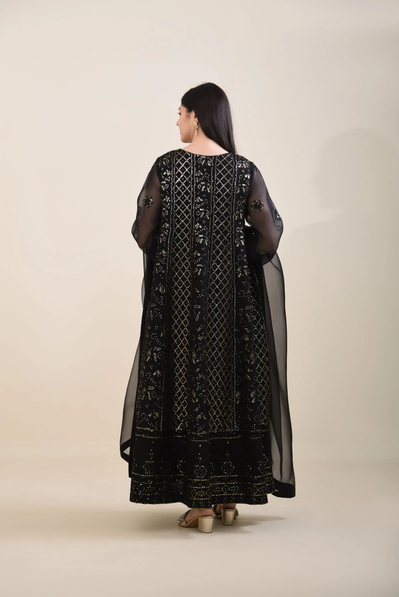 Black Chikankari Kalidaar - Image 5