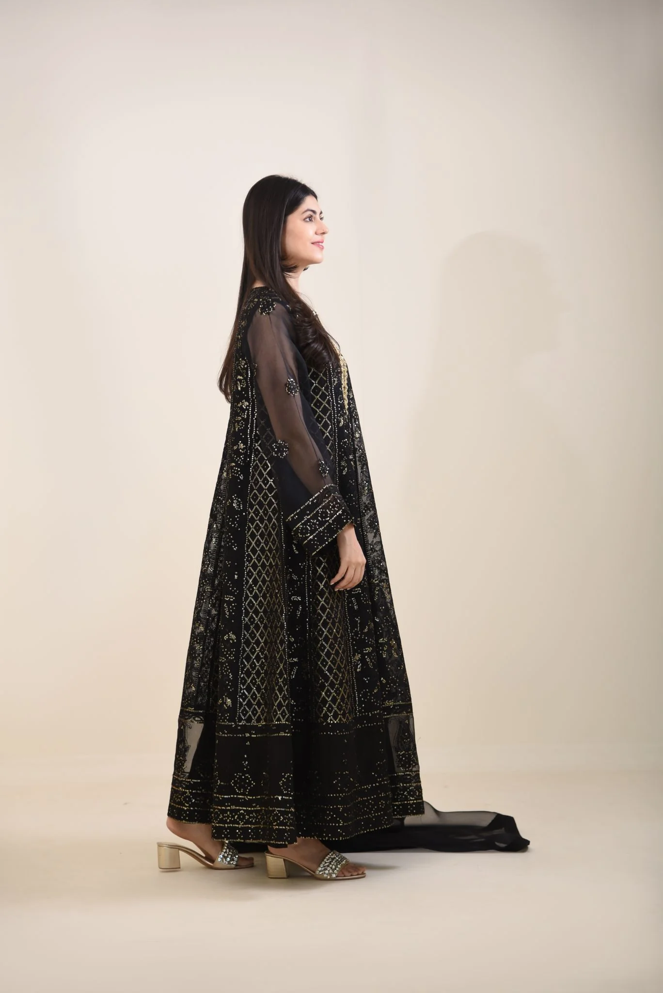 Black Chikankari Kalidaar - Image 6