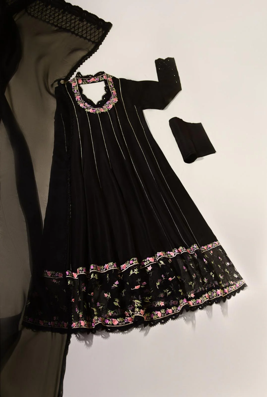 Black Embroidered Angrakha - Image 3