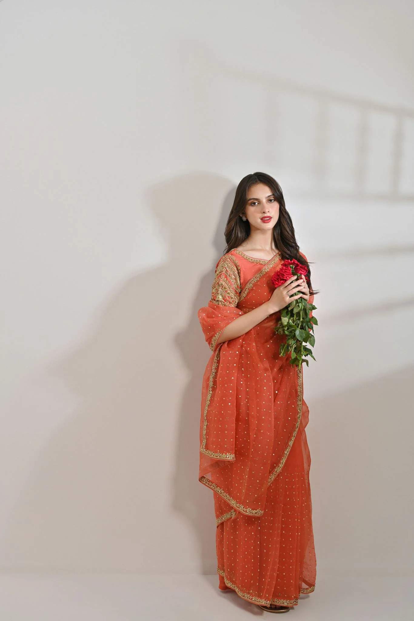 Coral Organza Saree - Image 3