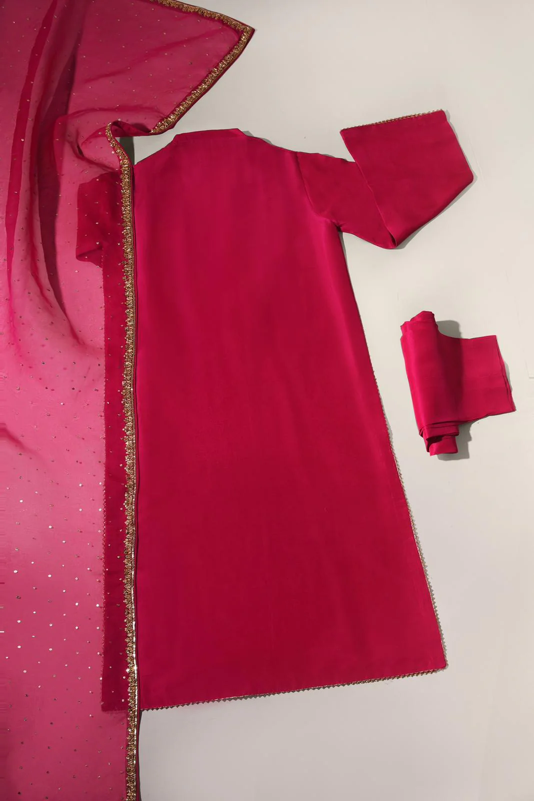 Hot pink pure raw silk set - Image 3