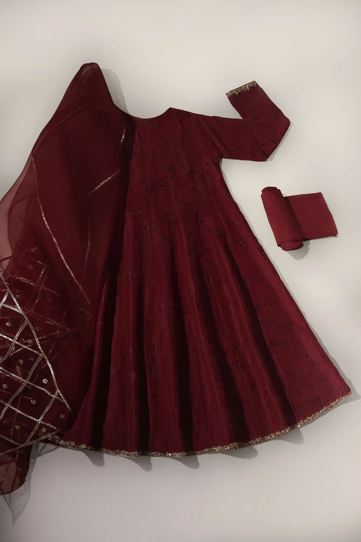 Maroon Embroidered Kalidaar - Image 2