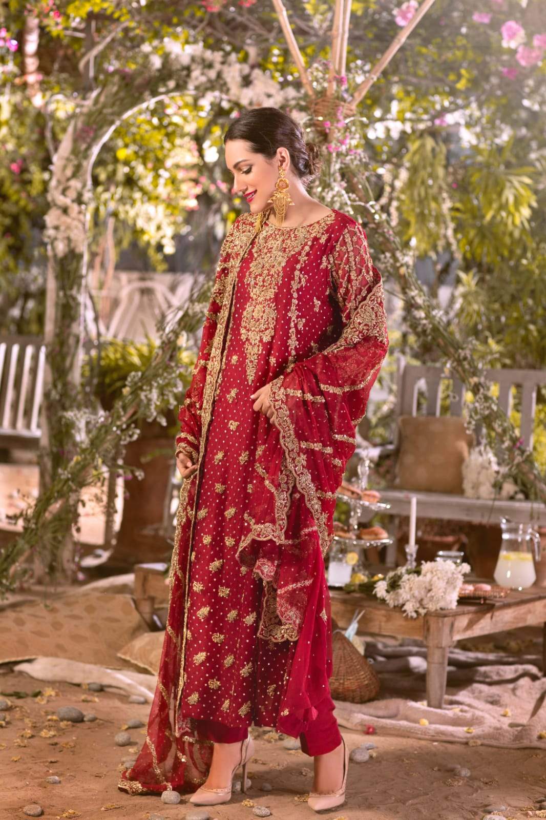 " Meenah " Maroon Bridal ( Long Kameez with Trousers )