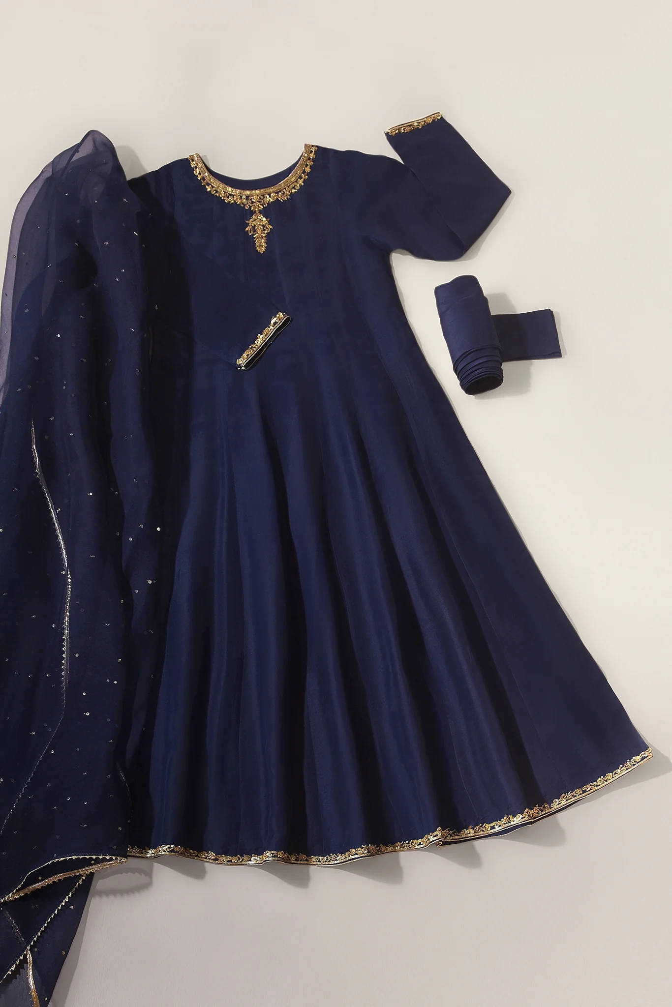 Navy Pure Silk Kalidaar