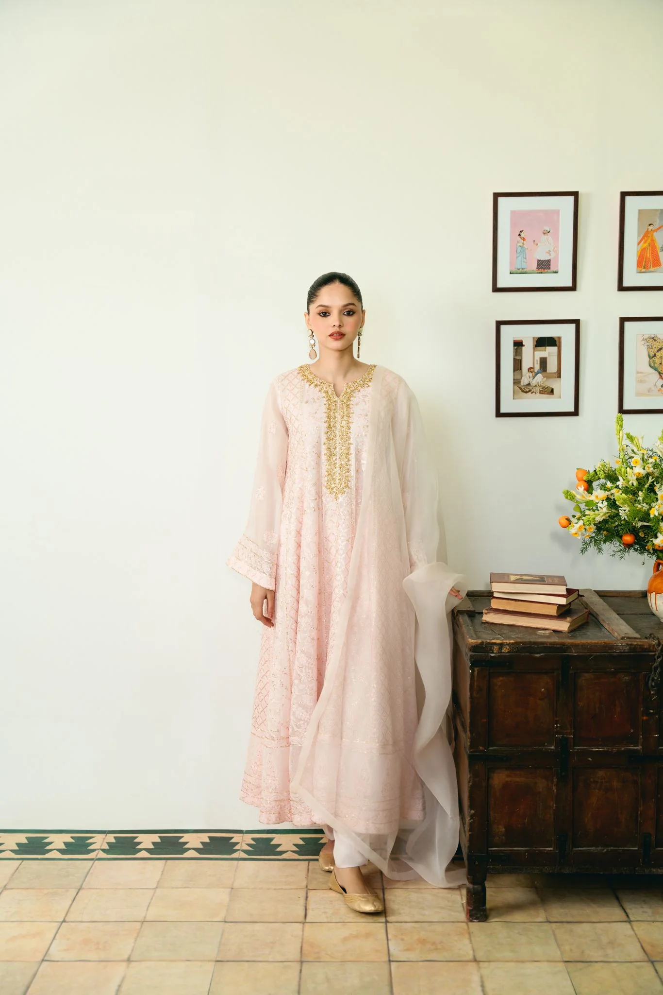 Pastel Pink Chikankari Kalidaar - Image 2
