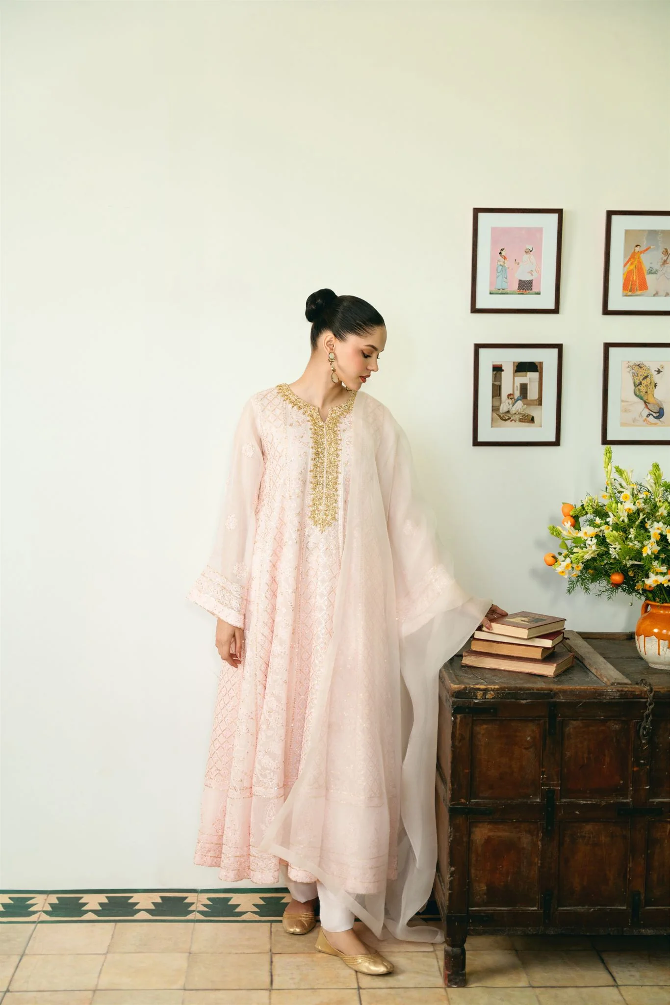 Pastel Pink Chikankari Kalidaar - Image 3