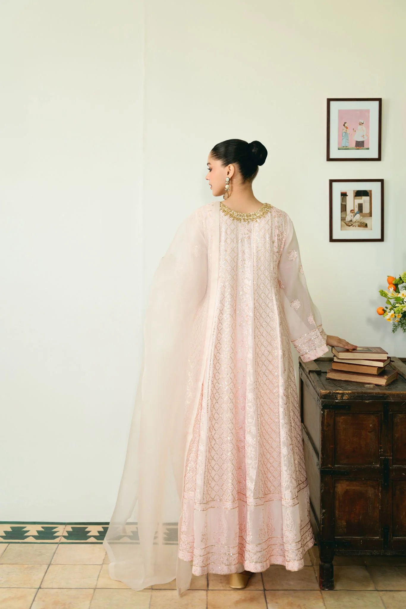 Pastel Pink Chikankari Kalidaar - Image 5