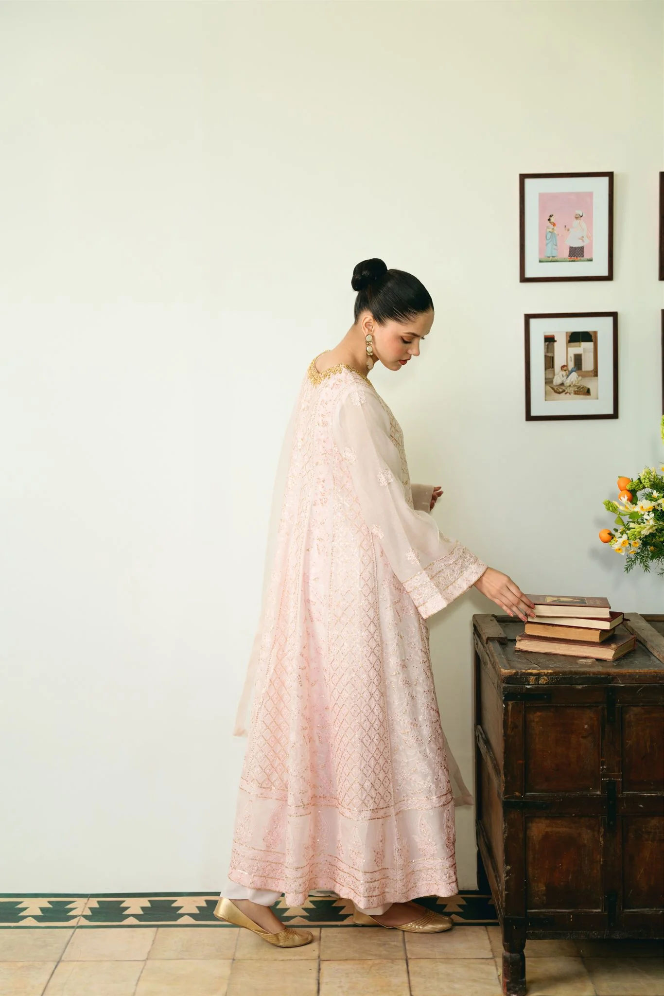 Pastel Pink Chikankari Kalidaar - Image 6