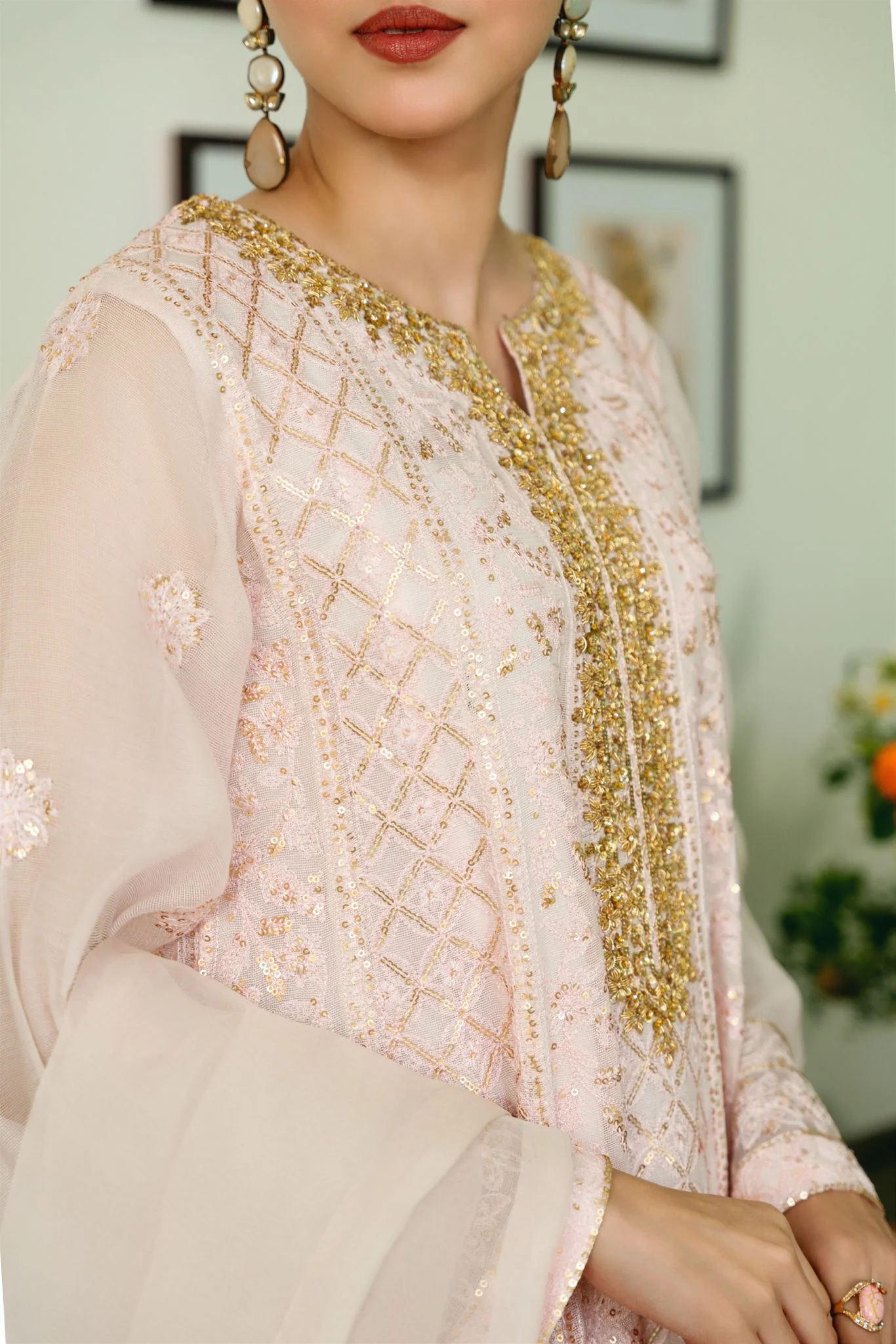 Pastel Pink Chikankari Kalidaar - Image 7