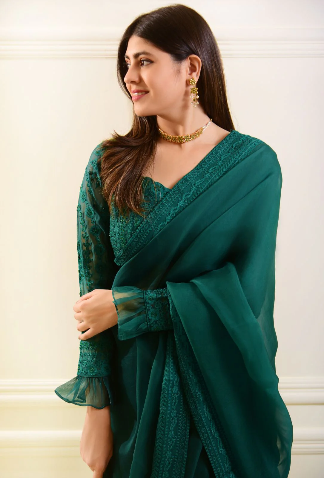 Poison Green Saree - Image 4