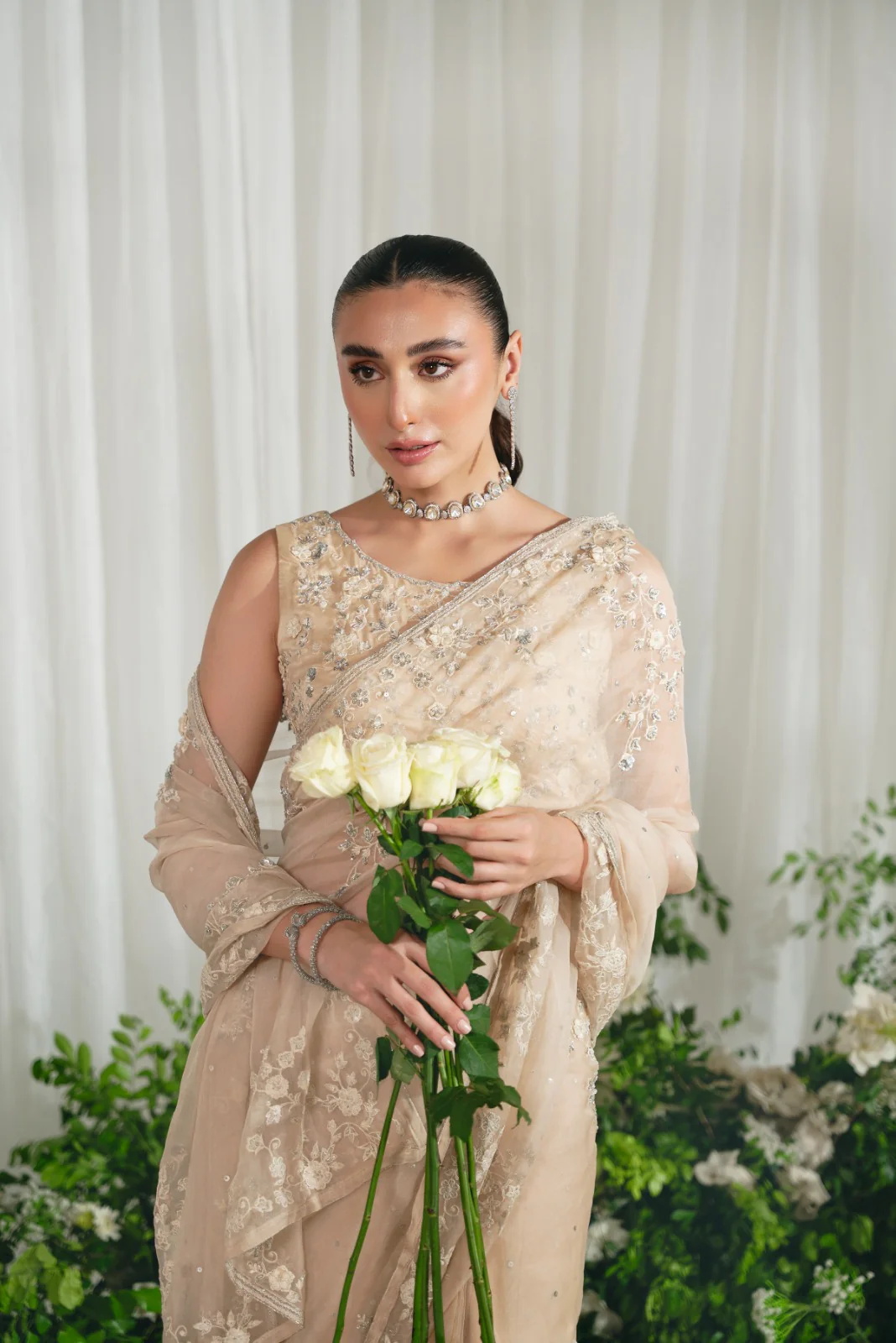 Wajeeha Beige Saree - Image 4