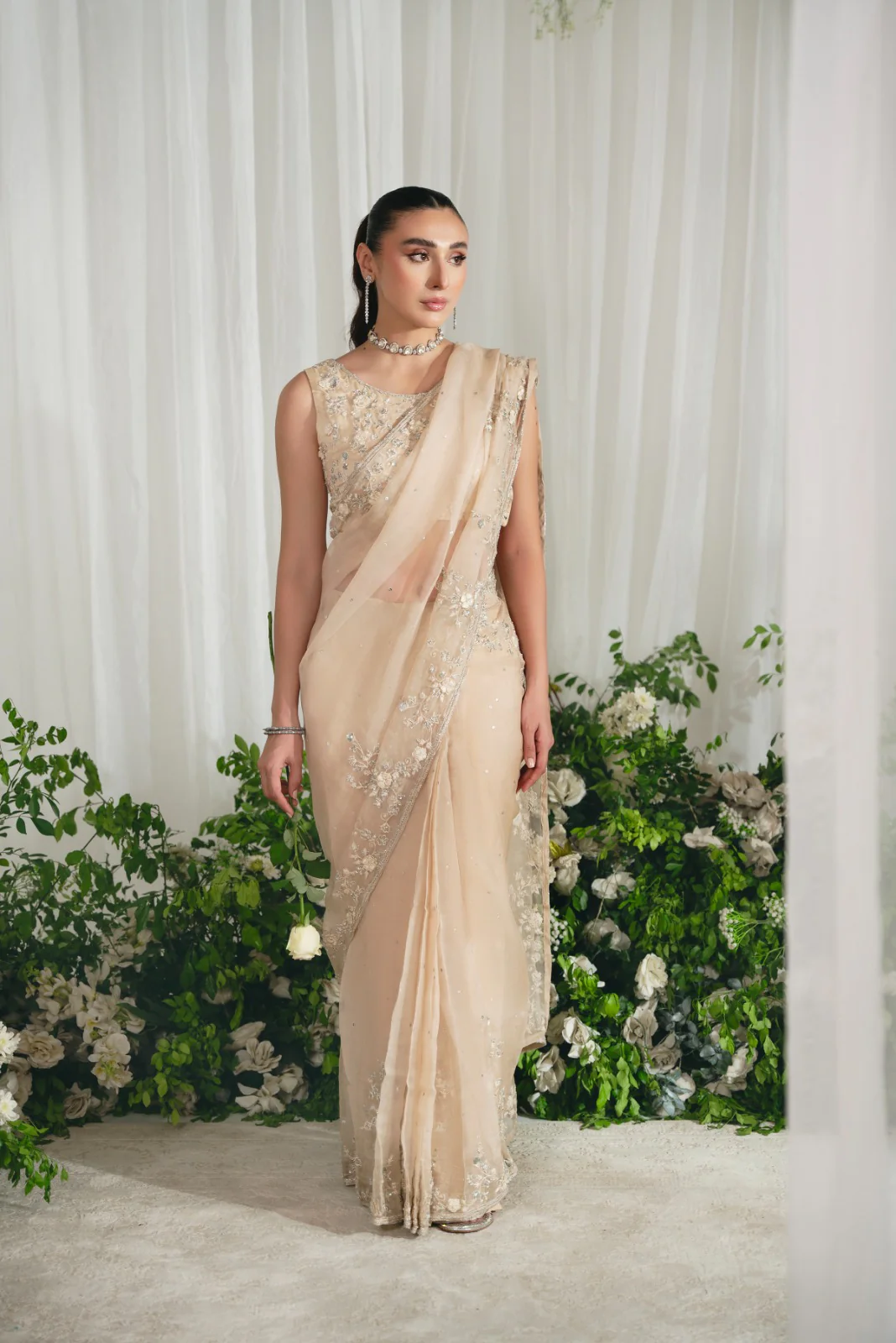 Wajeeha Beige Saree - Image 6