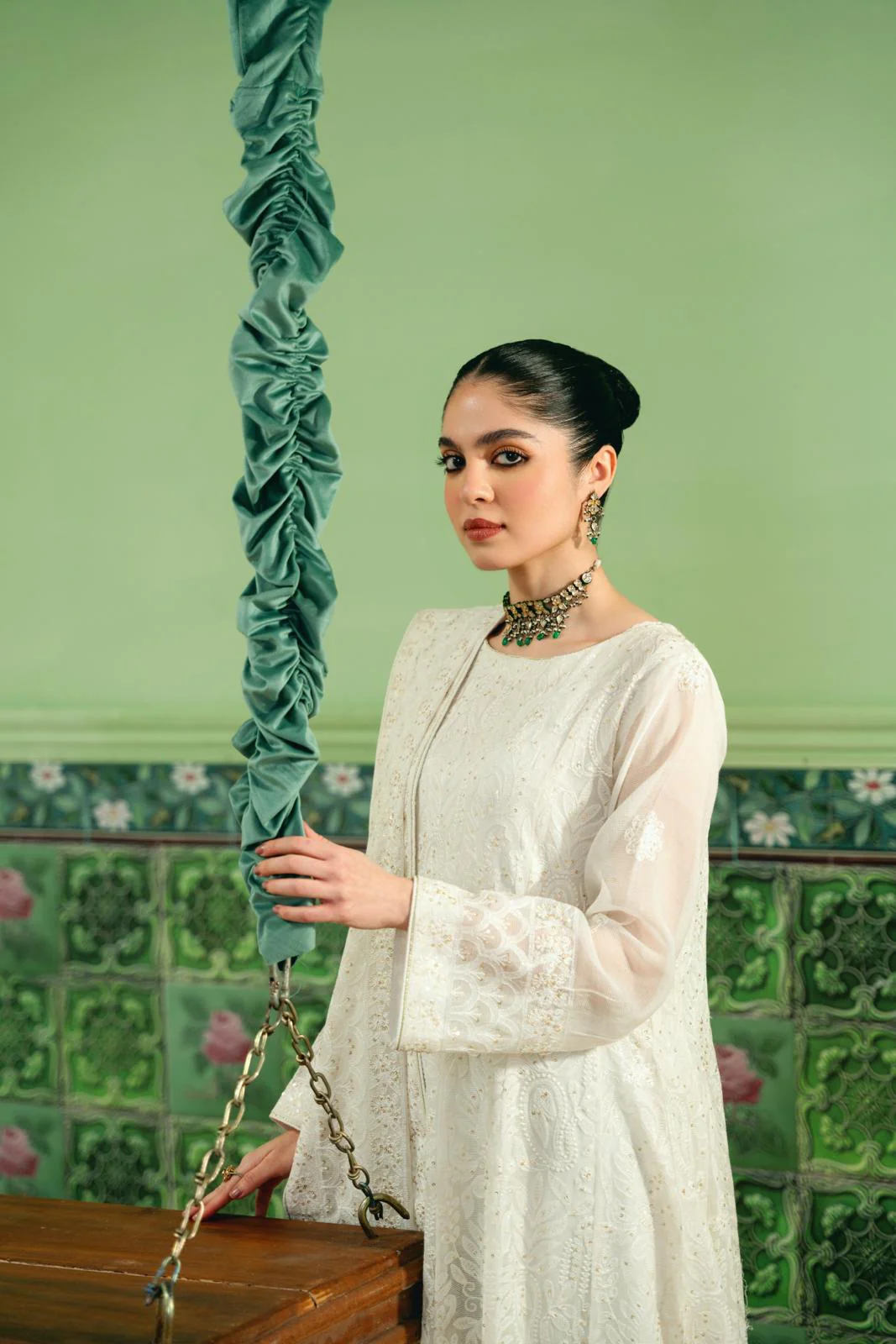 White Chikankari Kalidaar