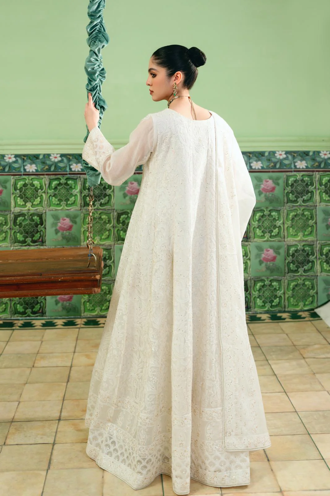 White Chikankari Kalidaar - Image 2