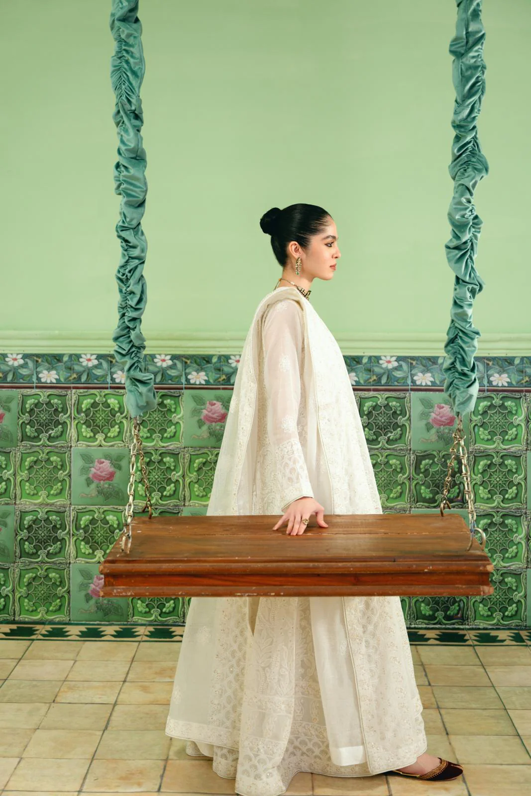 White Chikankari Kalidaar - Image 3