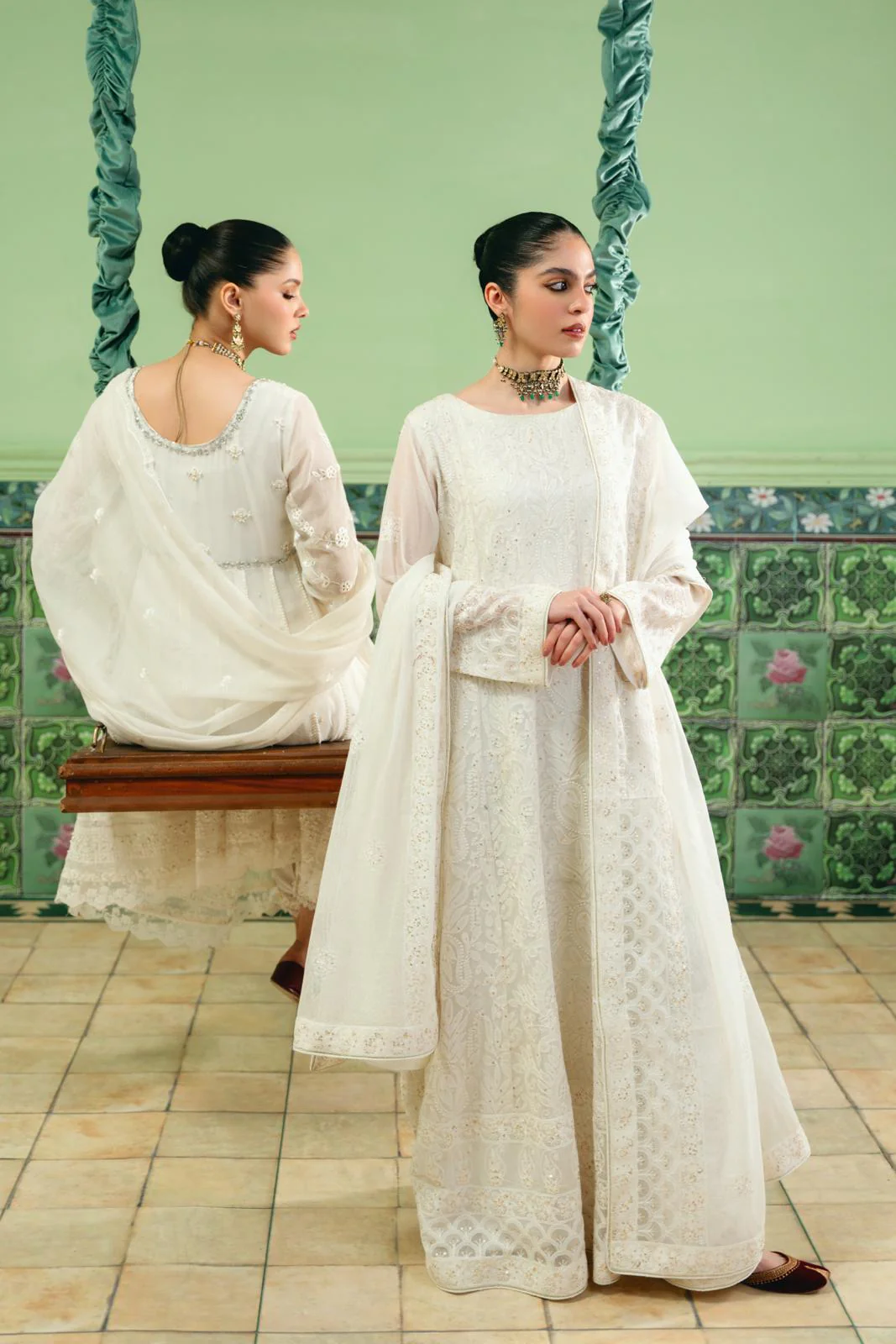 White Chikankari Kalidaar - Image 4