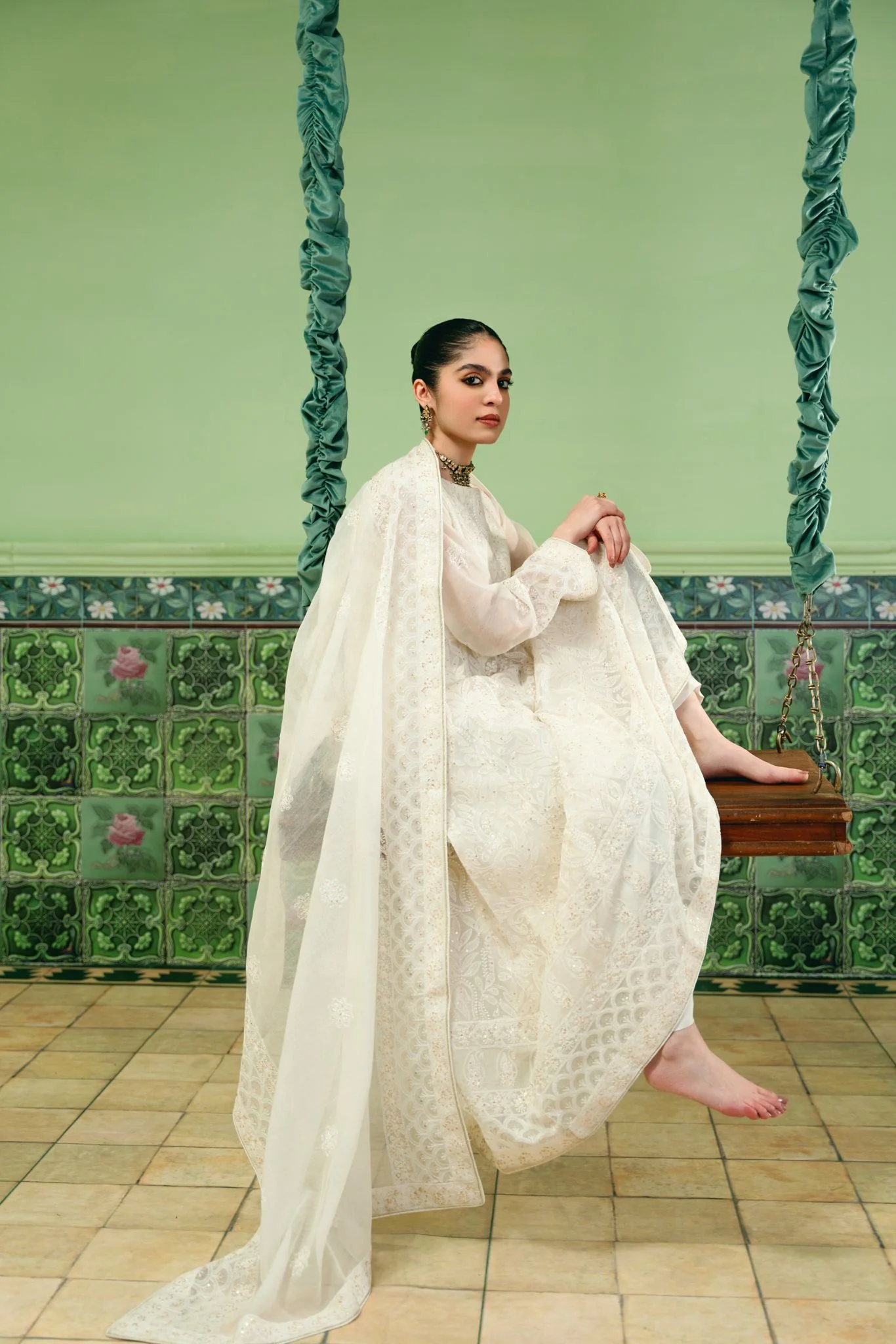 White Chikankari Kalidaar - Image 5