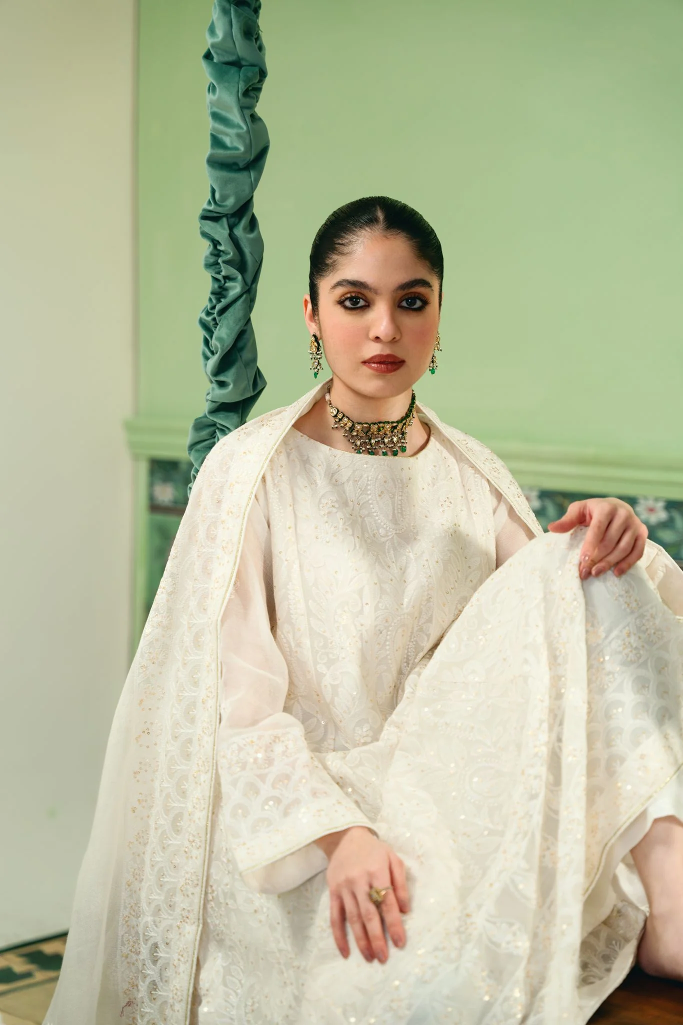White Chikankari Kalidaar - Image 6