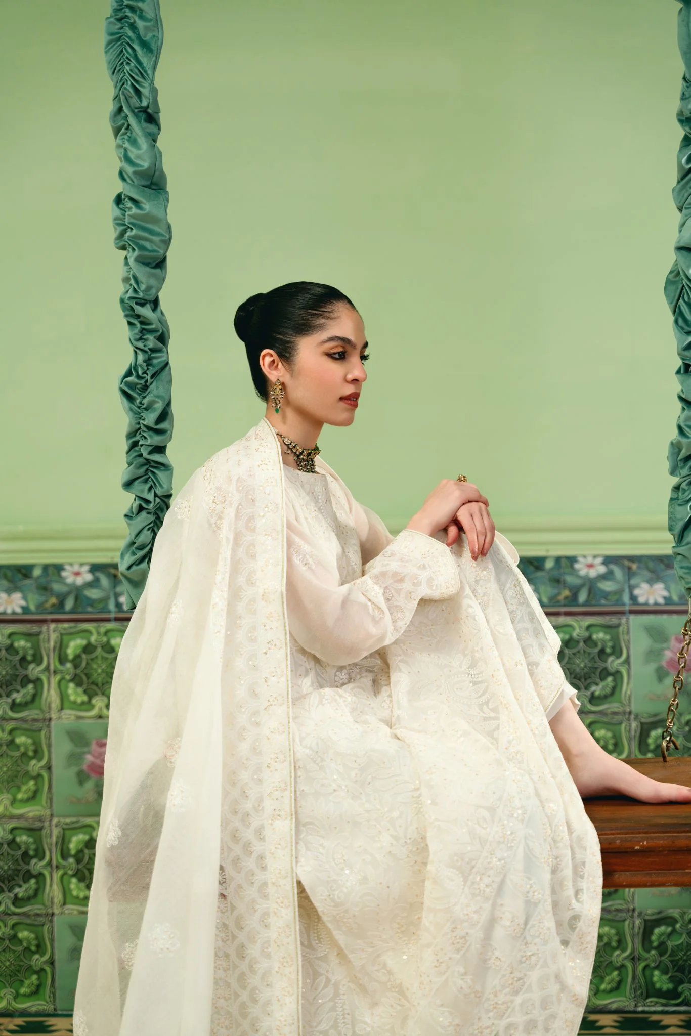 White Chikankari Kalidaar - Image 7